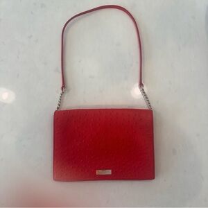 Kate Spade Shoulder Bag Leather Ostrich Embossed Portola Valley-Spice Red
